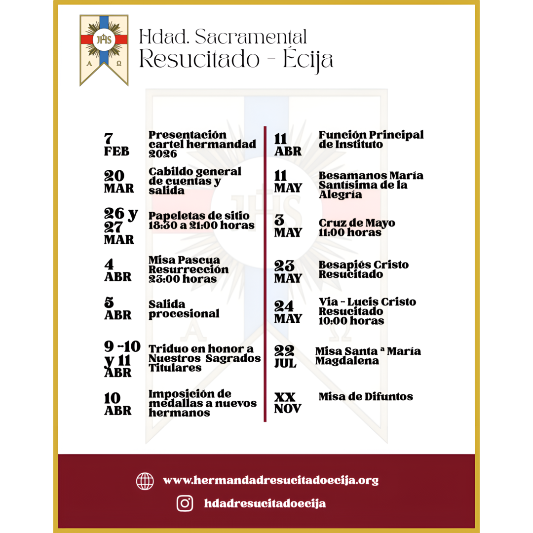 Presentado el calendario de cultos y actos de la Hermandad para el año 2026